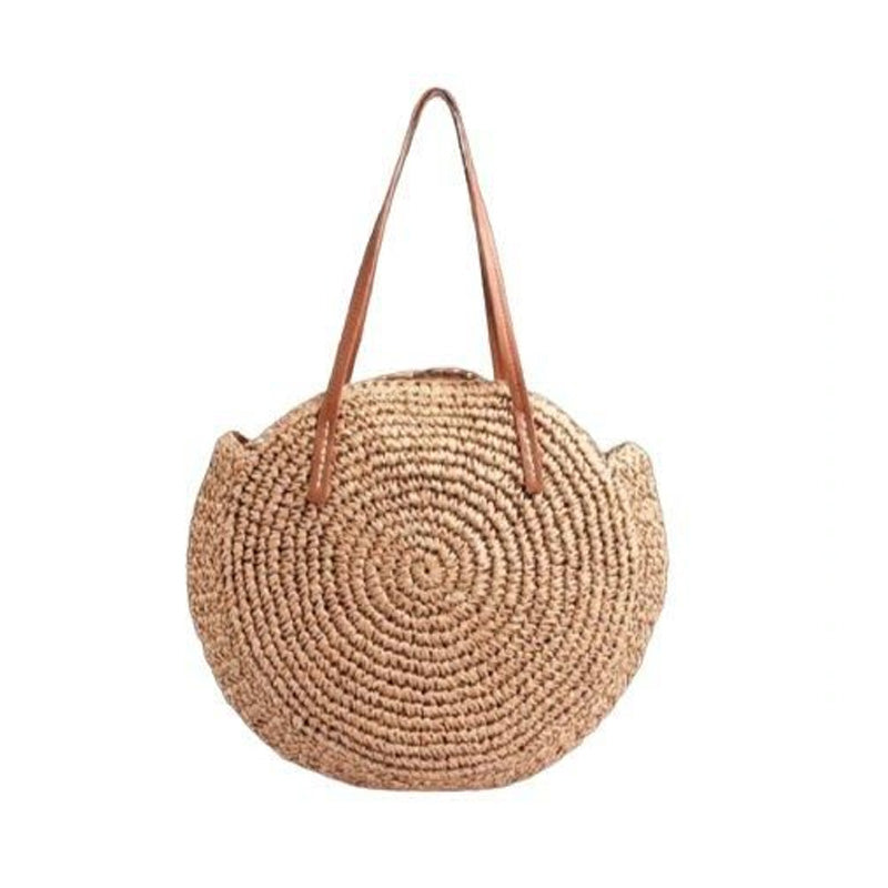 Hand Woven Round Ladies Bohemian Summer Straw Beach Bag