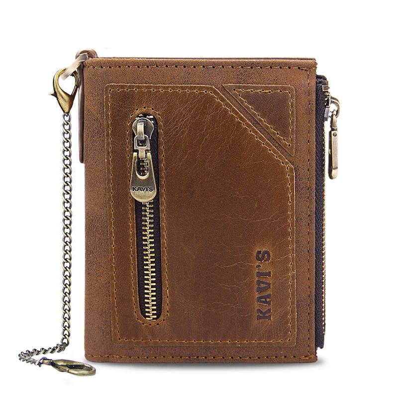 Men's Bifold Genuine Leather Wallet with Chain, Card Holder Purse with Zip Coin Pocket