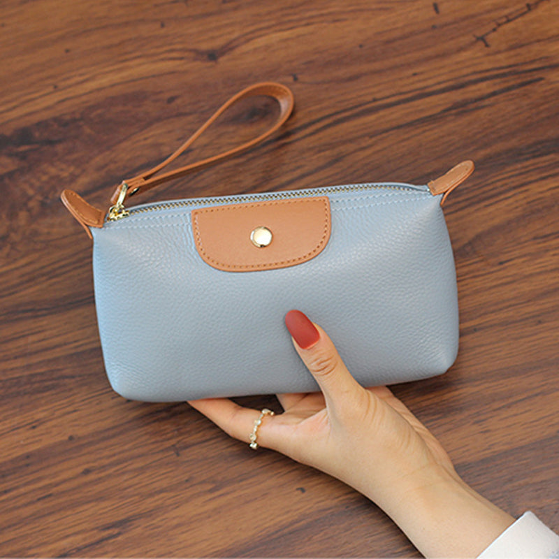 Handheld Leather Clutch Lightweight Large Space Wrist Zipper Wallet