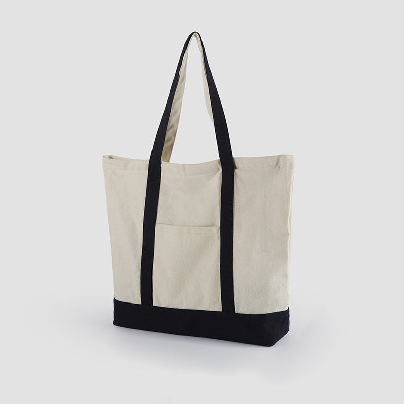 Stylish Canvas Tote Bag with an External Pocket