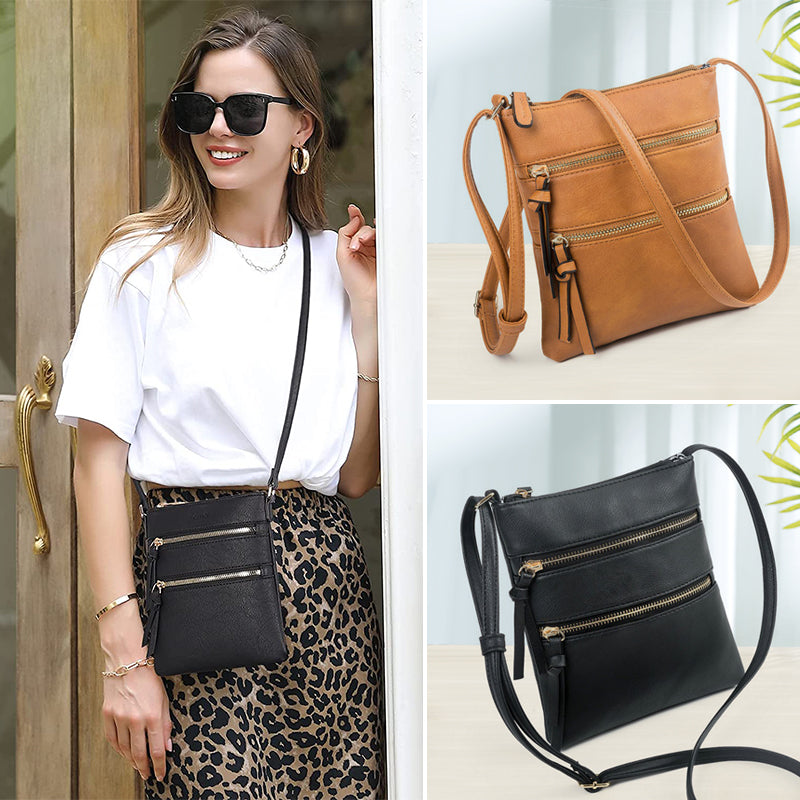 Multifunction Triple Zip Crossbody Bag