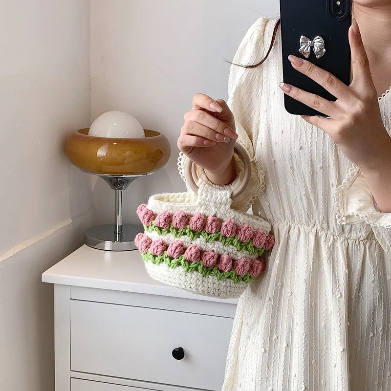 High Quality Woven Crochet Bucket Bag
