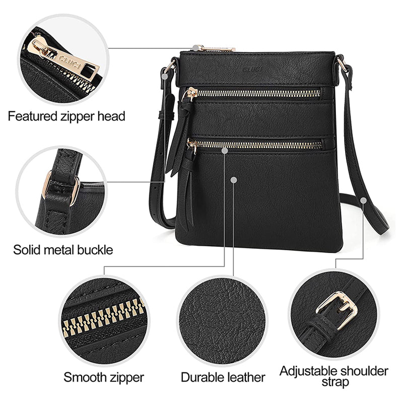 Multifunction Triple Zip Crossbody Bag