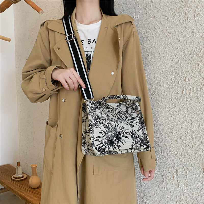 Women's Fashion Jacquard Embroidery Designer Handbag, Canvas Tote Bag