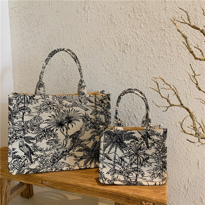 Women's Fashion Jacquard Embroidery Designer Handbag, Canvas Tote Bag