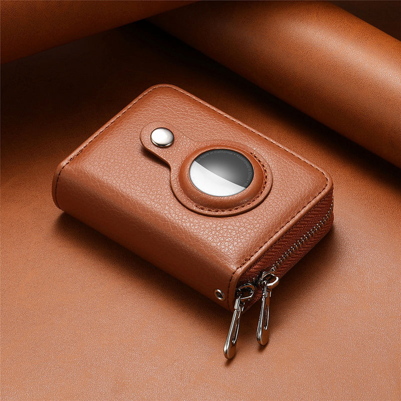 Smart AirTag Zipper RFID Slim Leather Wallet