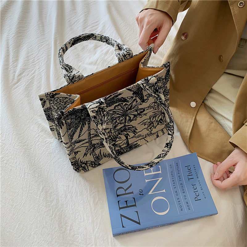 Women's Fashion Jacquard Embroidery Designer Handbag, Canvas Tote Bag