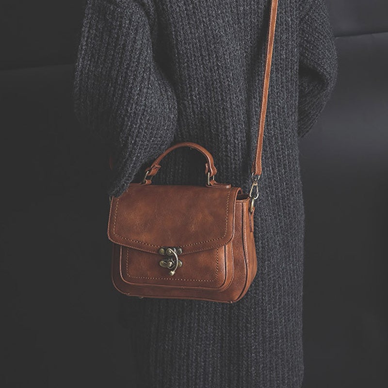 Vintage Unique Buckle Washed Leather Bag