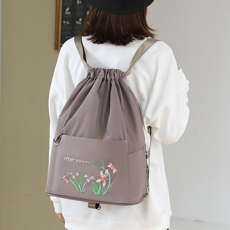 Embroidered Backpack with Drawstring