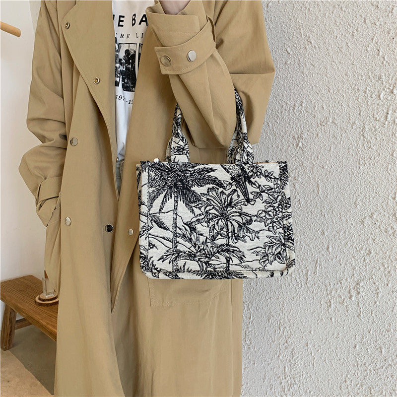Women's Fashion Jacquard Embroidery Designer Handbag, Canvas Tote Bag