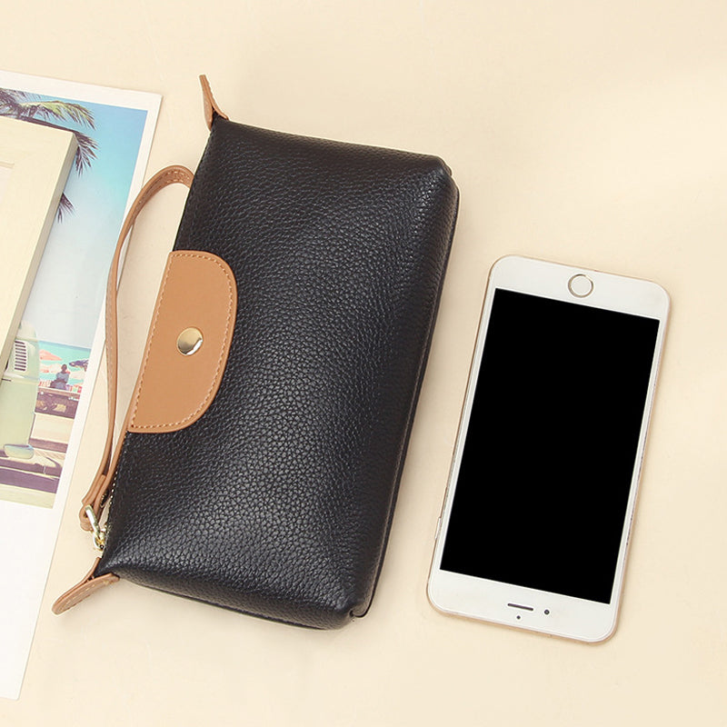 Handheld Leather Clutch Lightweight Large Space Wrist Zipper Wallet