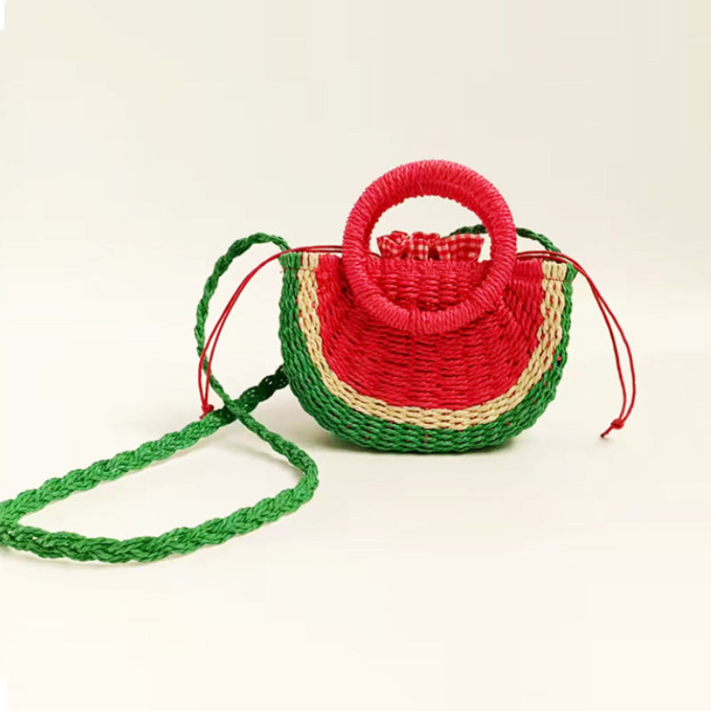 Summer Cute Watermelon Shape Straw Bag, Shell Woven Shoulder Bag for Seaside Holiday