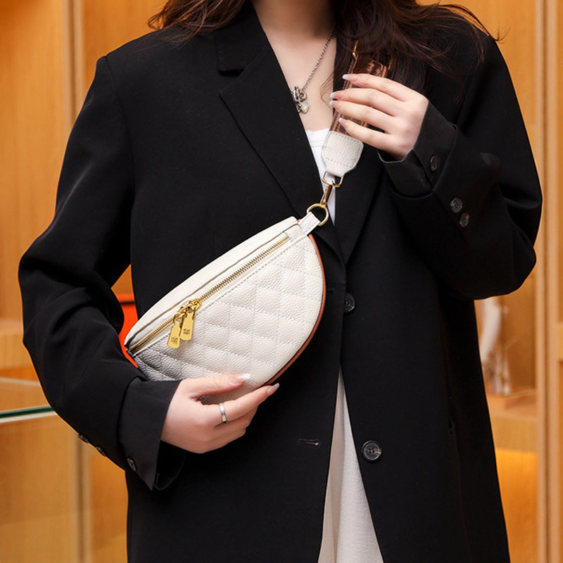Cowhide Leather Rhombus Pattern Waist Bag