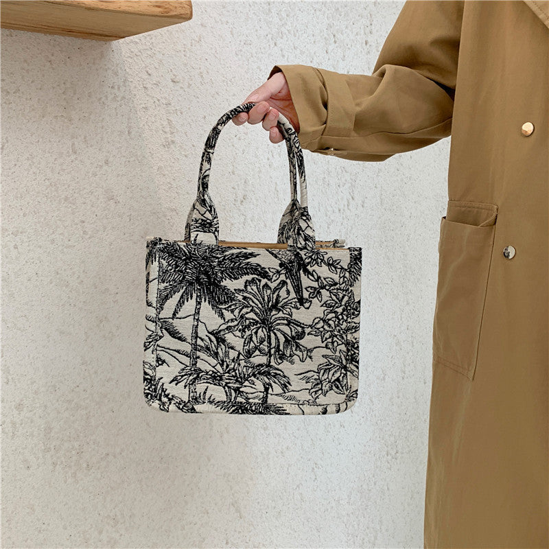 Women's Fashion Jacquard Embroidery Designer Handbag, Canvas Tote Bag
