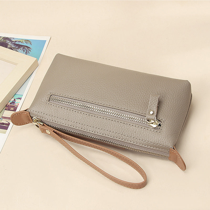 Handheld Leather Clutch Lightweight Large Space Wrist Zipper Wallet