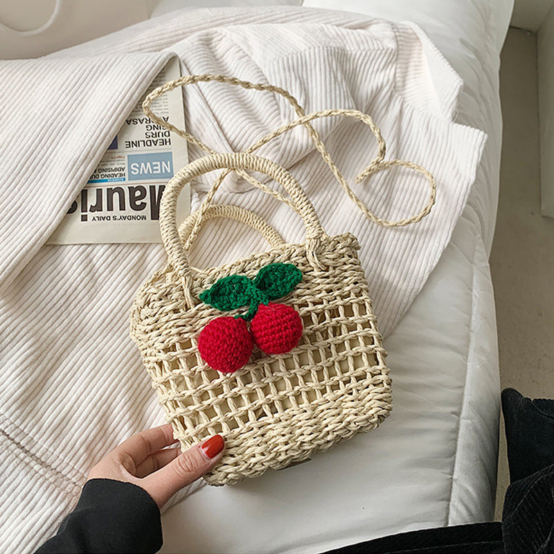 Cherry Decor Beach Straw Bag