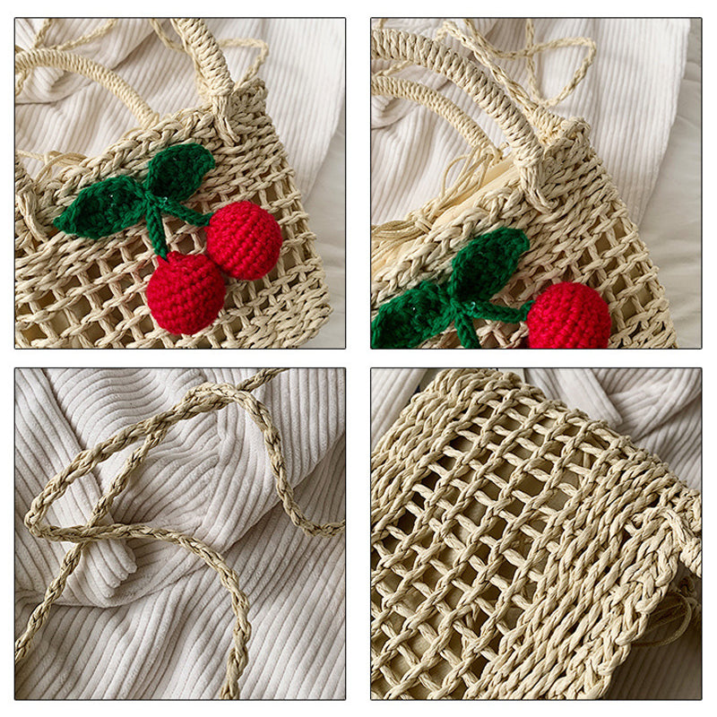 Cherry Decor Beach Straw Bag