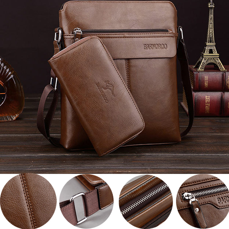 Kangaroo Men's Leather Messenger Bag, Business Briefcase Shoulder Bag