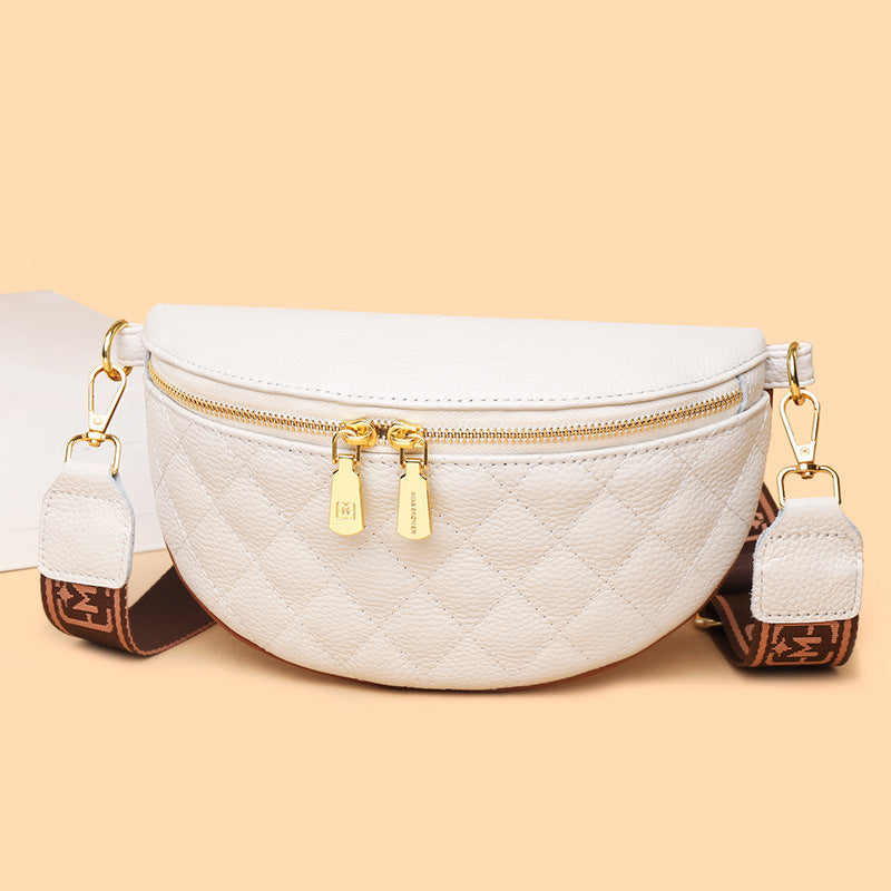 Cowhide Leather Rhombus Pattern Waist Bag