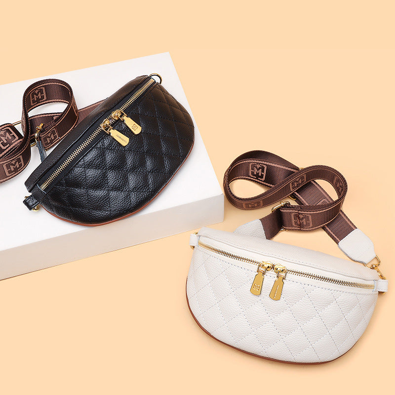 Cowhide Leather Rhombus Pattern Waist Bag
