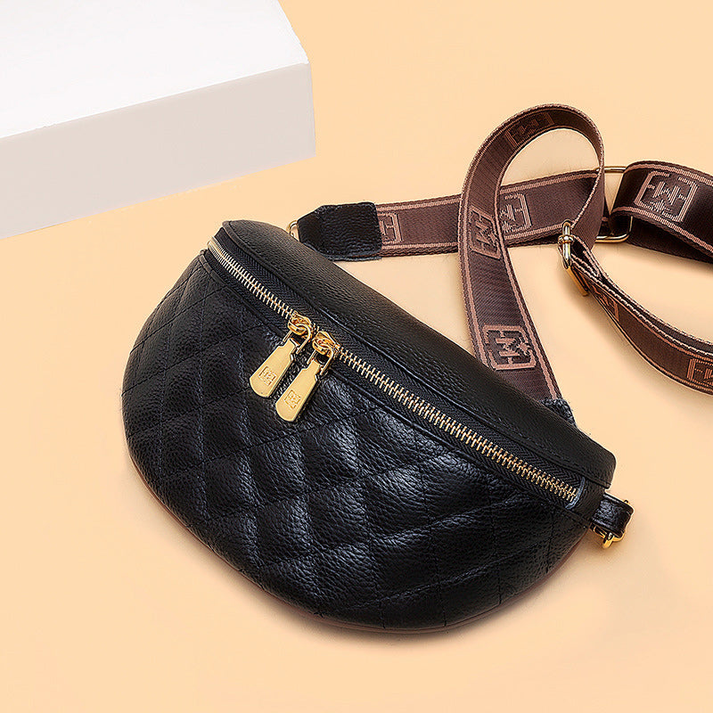 Cowhide Leather Rhombus Pattern Waist Bag