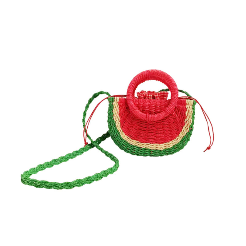 Summer Cute Watermelon Shape Straw Bag, Shell Woven Shoulder Bag for Seaside Holiday