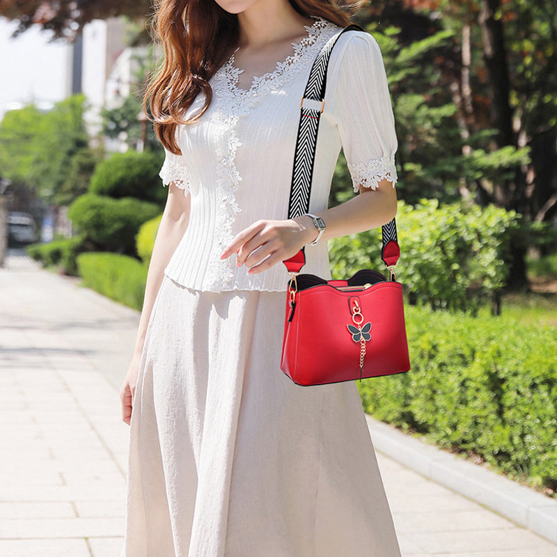 Plain Color Butterfly Leather Shoulder Bag