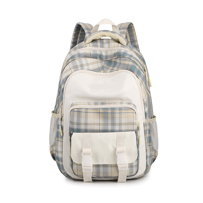 Large Capacity Plaid Schoolbag, Casual Nylon Backpack