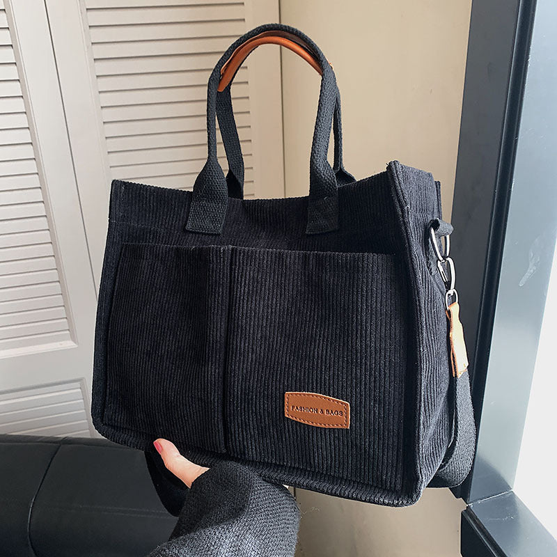 Striped Velvet Shoulder Tote Bag for Women