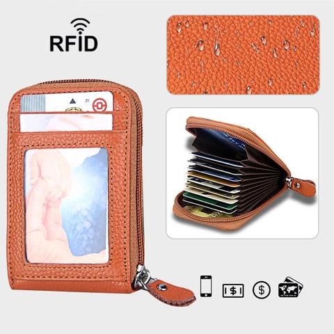 RFID Anti-theft Brushed Leather Organ Card Holder, Multi-slot Wallet