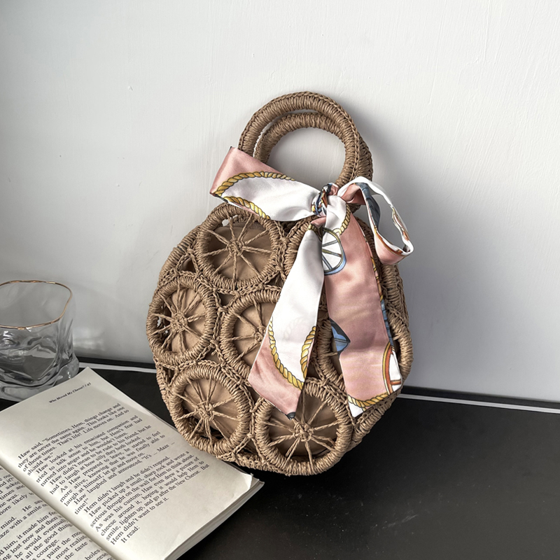 Exotic Summer Rattan Circle Handle Hollow Handbag