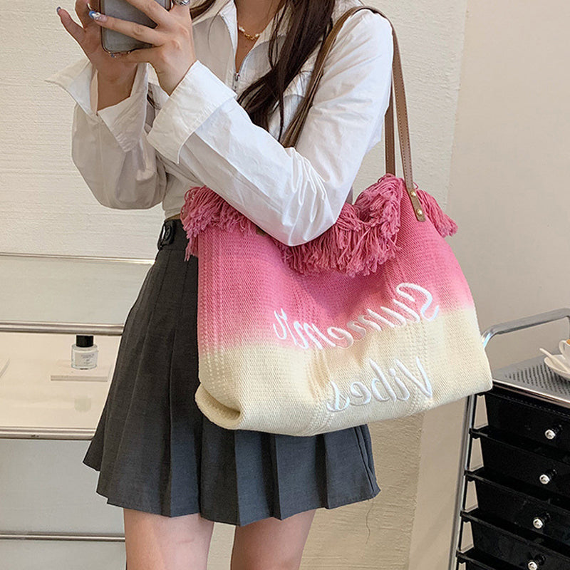 Gradient Color Style Tassel Tote For Women