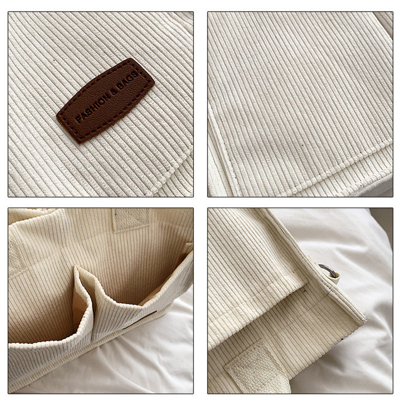 Striped Velvet Shoulder Tote Bag for Women