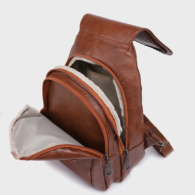 Twist Clamshell Leather Backpack