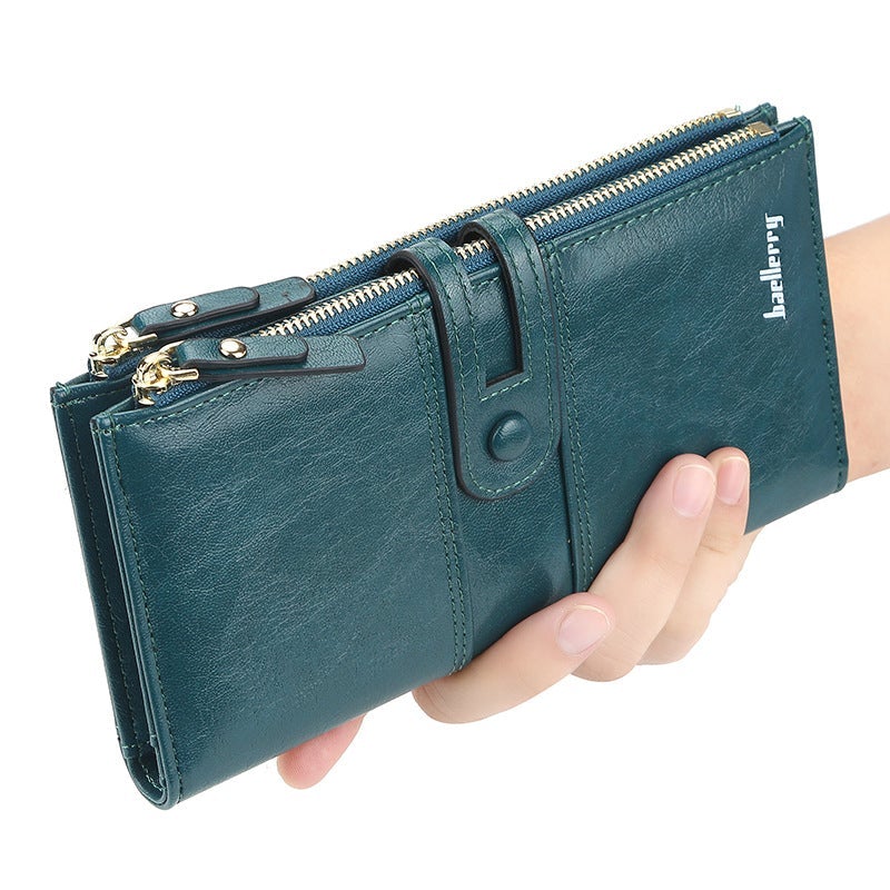 Large Capacity Women's Bifold Zipper Wallet, Multi-Function Slim Card Holder Clutch