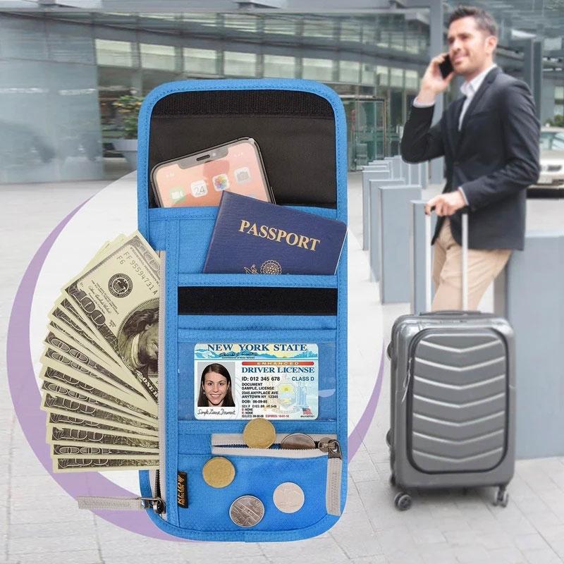 RFID Blocking Travel Neck Pouch Wallet, Passport Holder /Document Organizer/Phone Bag