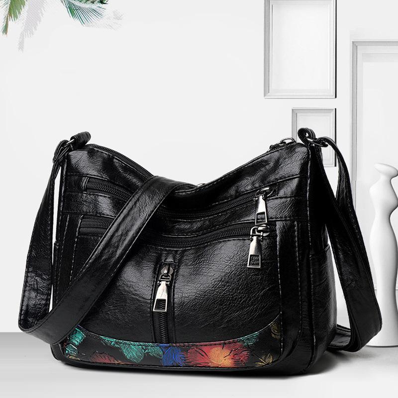Soft PU Leather Crossbody Bag for Women, Multi Zip Pockets Lightweight Shoulder Bag