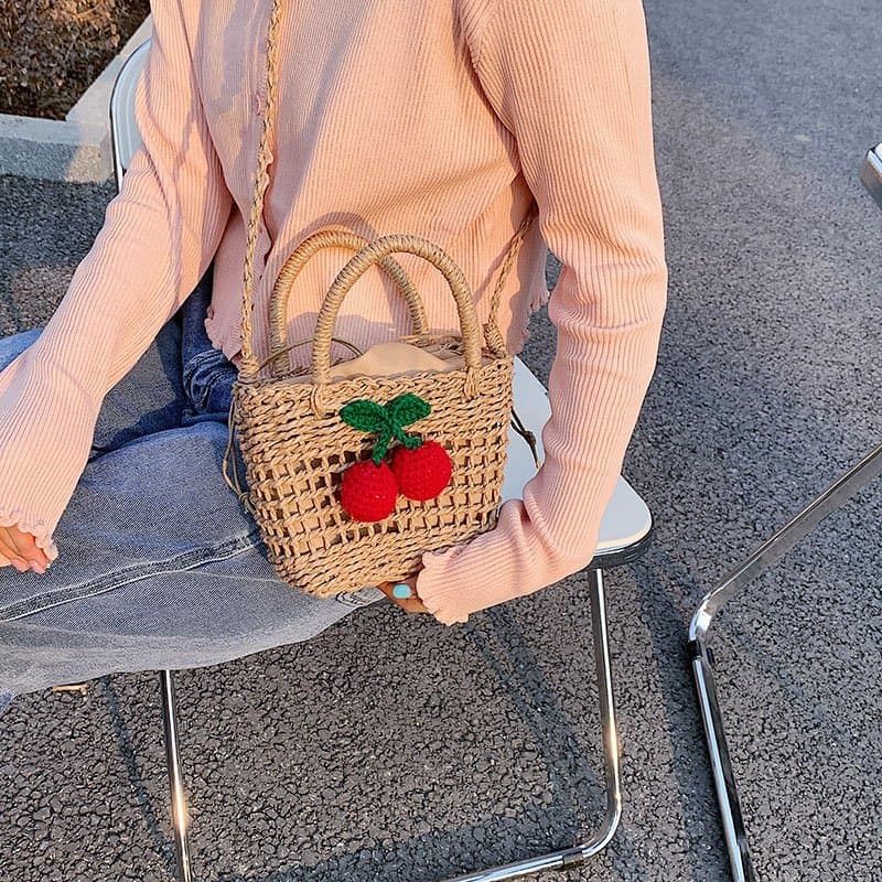 Cherry Decor Beach Straw Bag