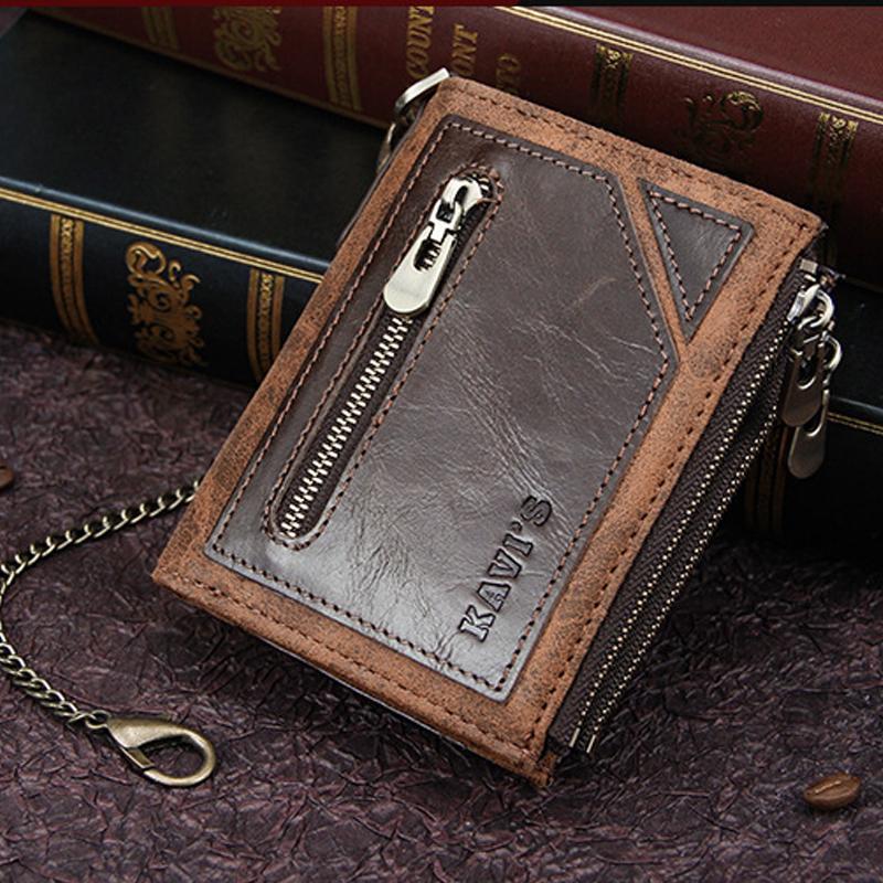 Men's Bifold Genuine Leather Wallet with Chain, Card Holder Purse with Zip Coin Pocket