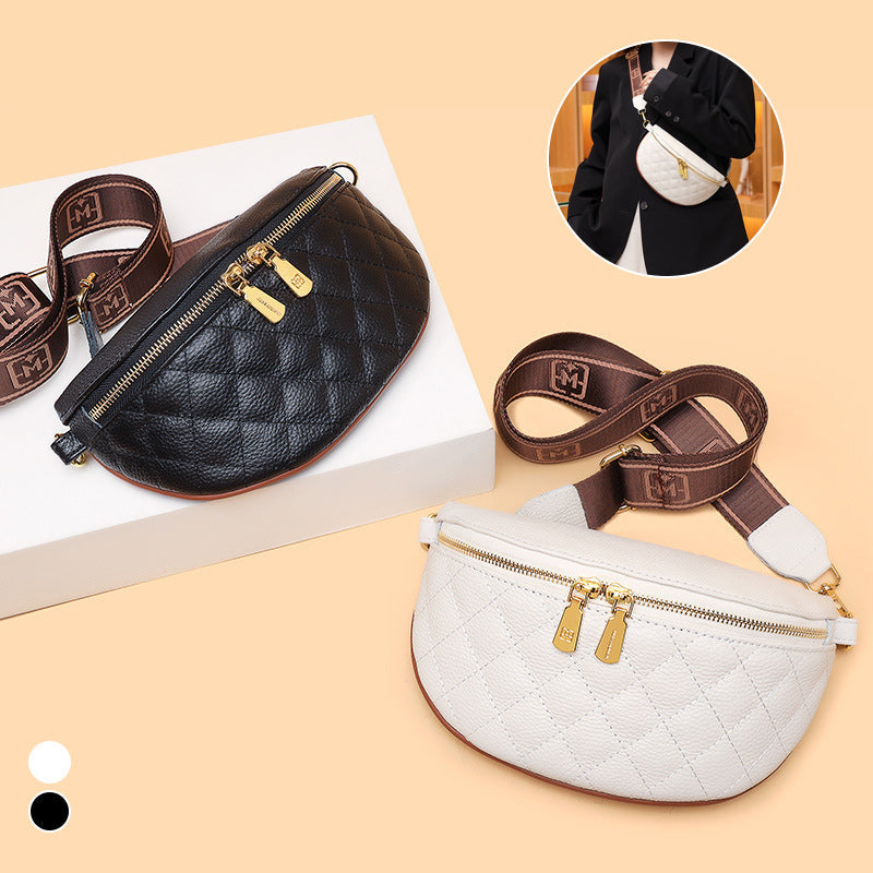 Cowhide Leather Rhombus Pattern Waist Bag