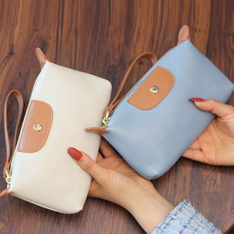 Handheld Leather Clutch Lightweight Large Space Wrist Zipper Wallet
