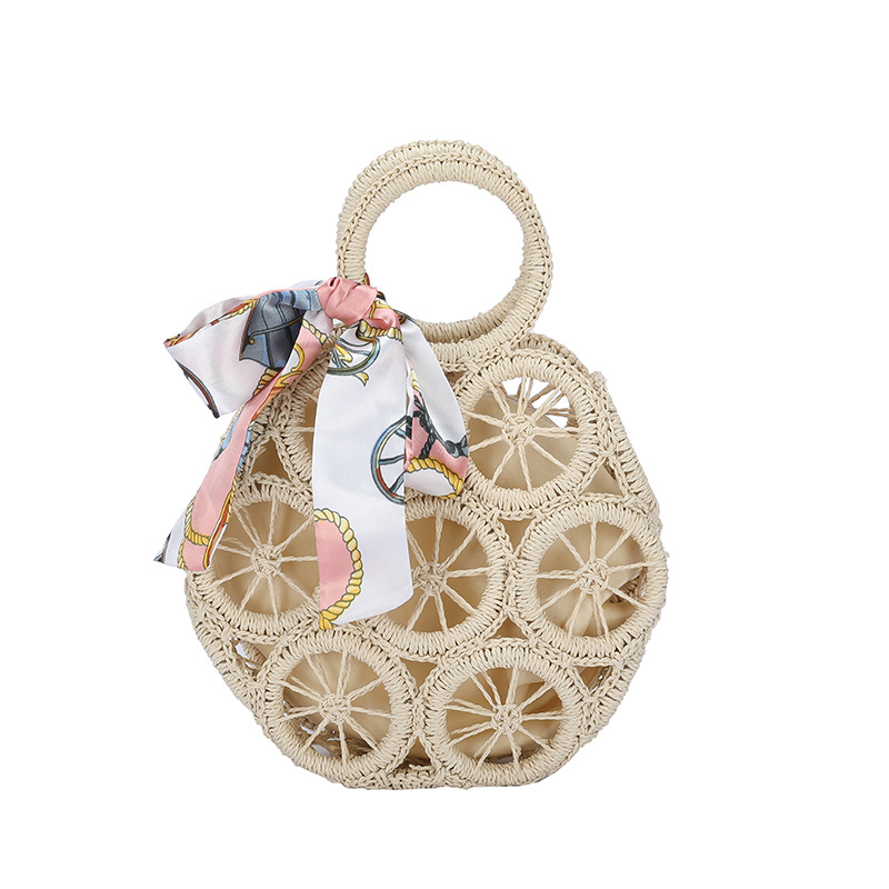 Exotic Summer Rattan Circle Handle Hollow Handbag