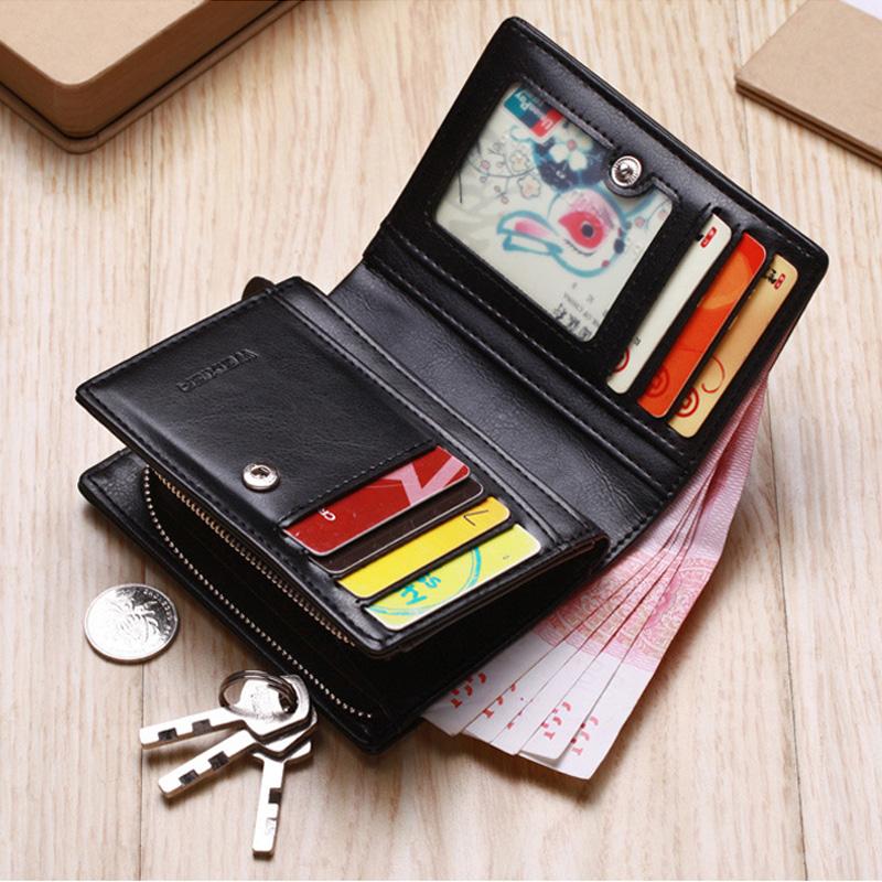 Men's Multi-slot Bifold retro short Wallet, Purse with Zip Coin Pocket