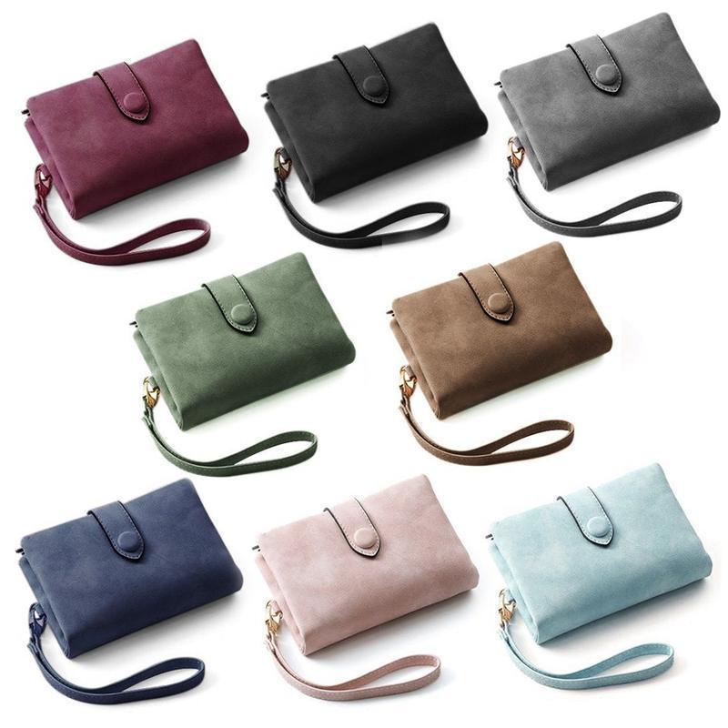 Small Trifold Wallet for Women, Purse with Wrist Strap & Card Slot