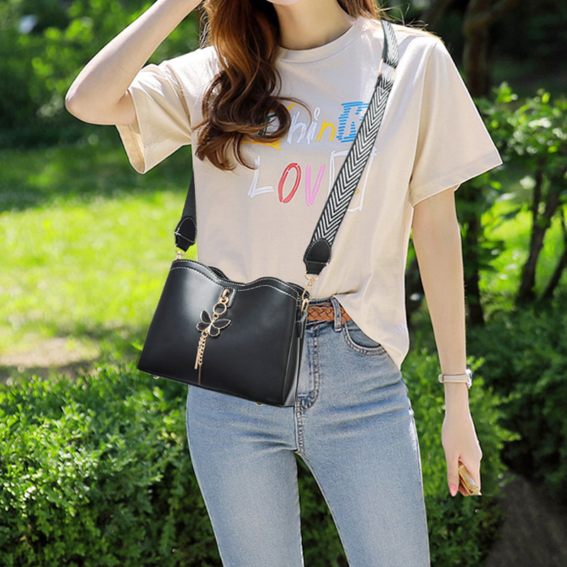 Plain Color Butterfly Leather Shoulder Bag