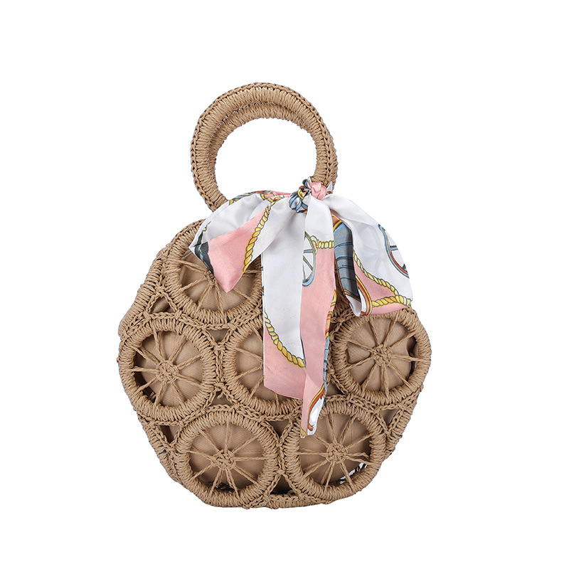 Exotic Summer Rattan Circle Handle Hollow Handbag