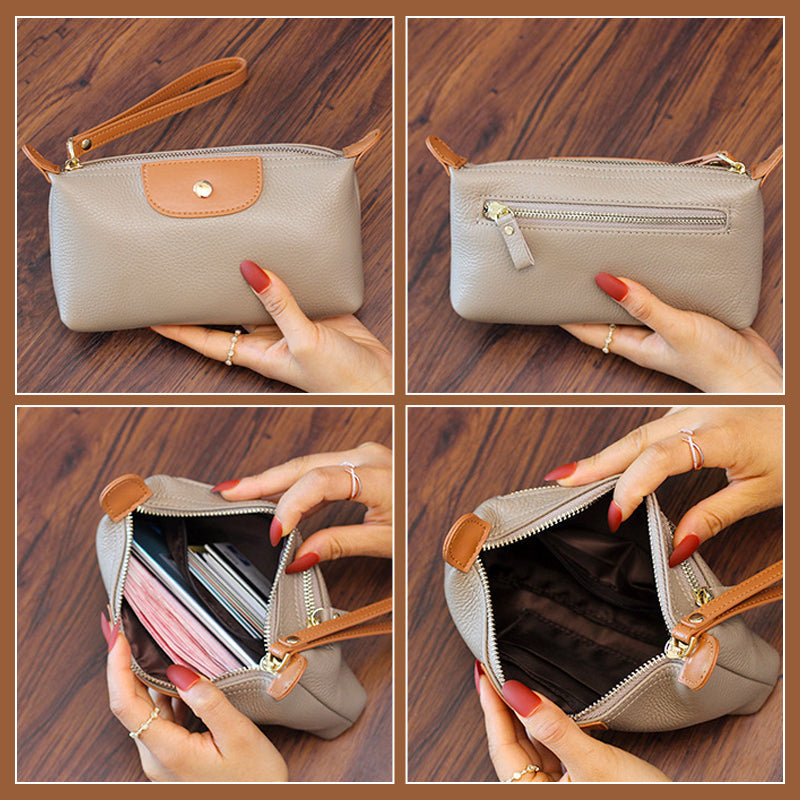 Handheld Leather Clutch Lightweight Large Space Wrist Zipper Wallet