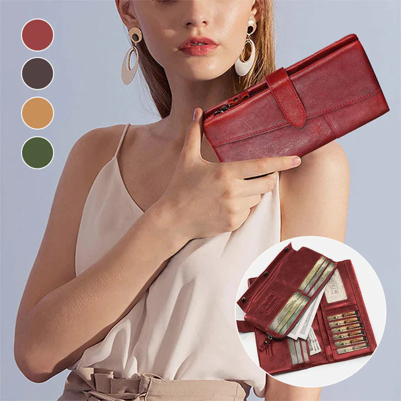 RFID Large Capacity Vintage Genuine Leather Purse