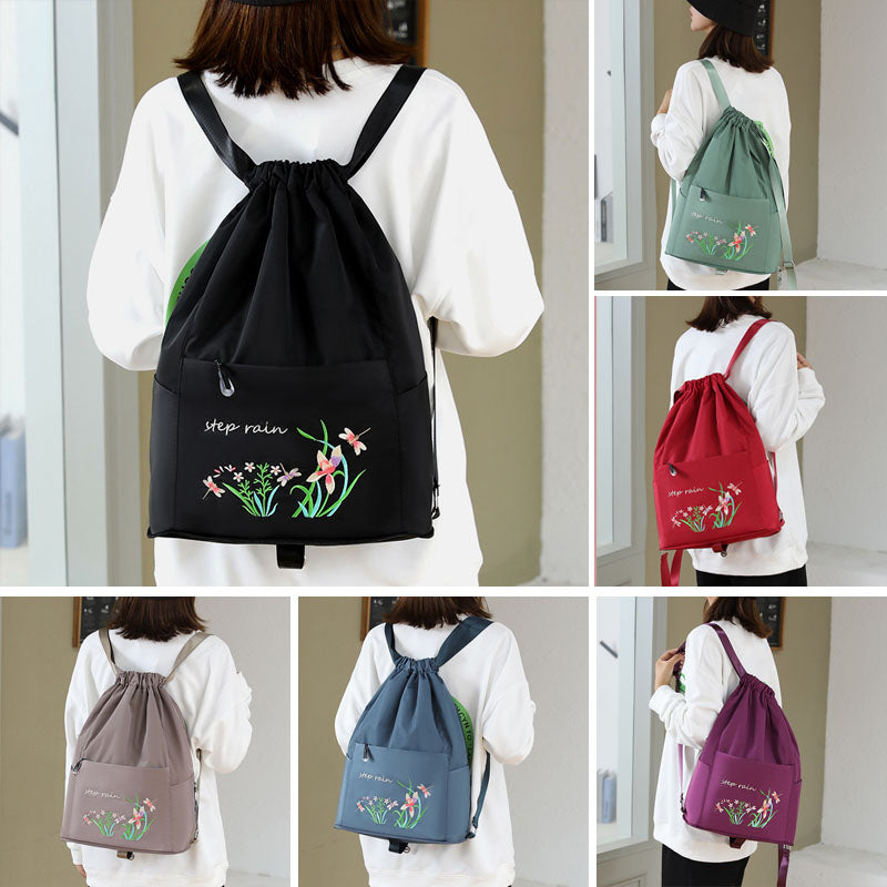 Embroidered Backpack with Drawstring