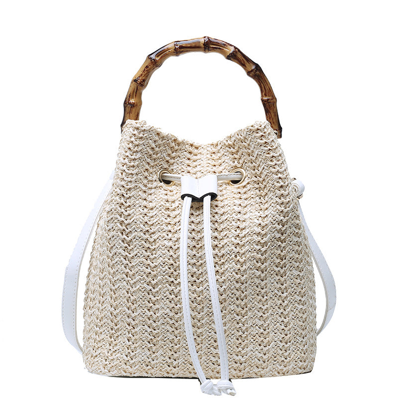 Women's Summer Rattan Straw Bucket Bag